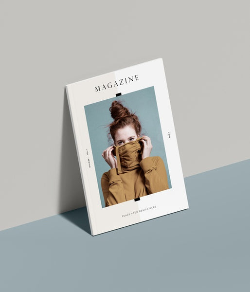 Free Editorial Magazine Mock-Up With Woman Leaning On The Wall Psd