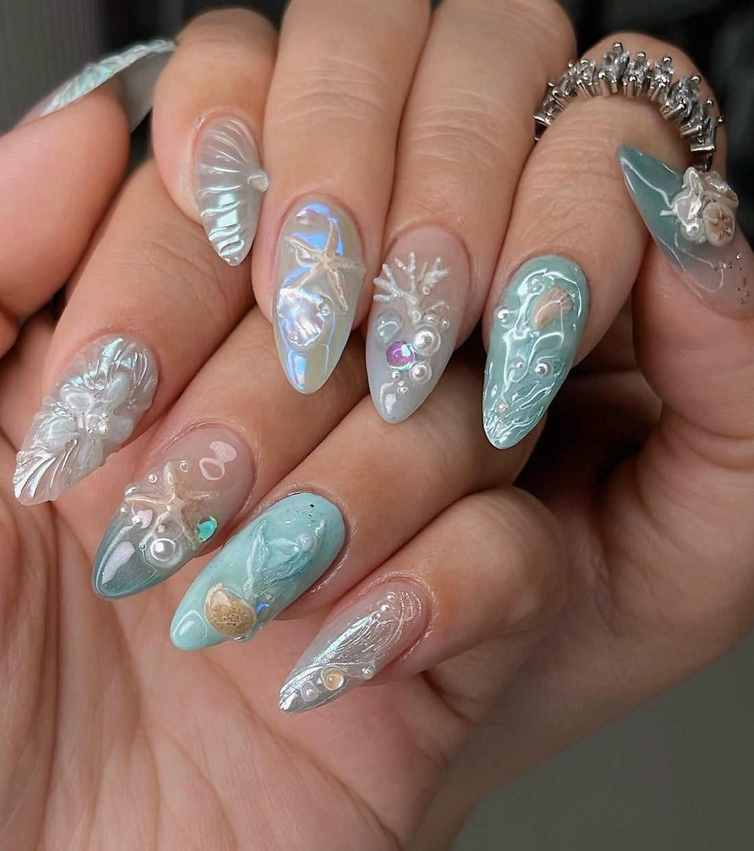 15 Mermaid Nail Ideas with Pearls & Shells