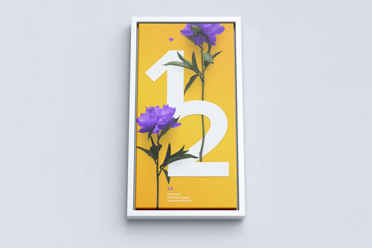 Free 1:2 Portrait Canvas Mockup In Floater Frame, Bottom Front View