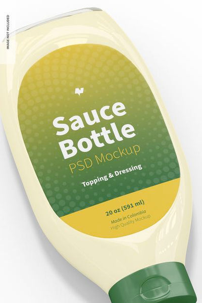 Free 20 Oz Sauce Bottle Mockup, Close Up Psd