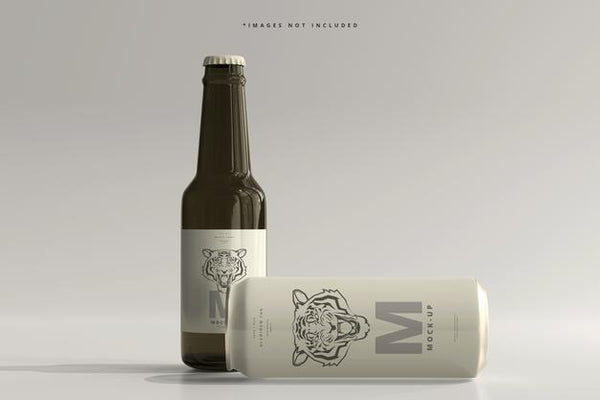 Free 500Ml Sleek Soda Or Beer Can With Bottle Mockup Psd