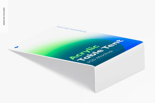 Free Acrylic Table Tent Mockup, Isometric View Psd