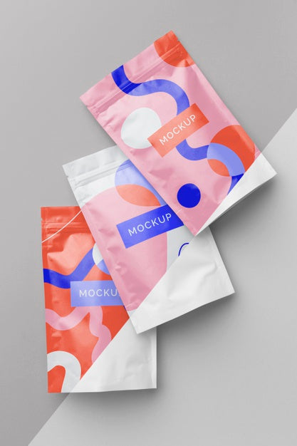 Free Arrangement Of Colorful Mock-Up Doypack Psd