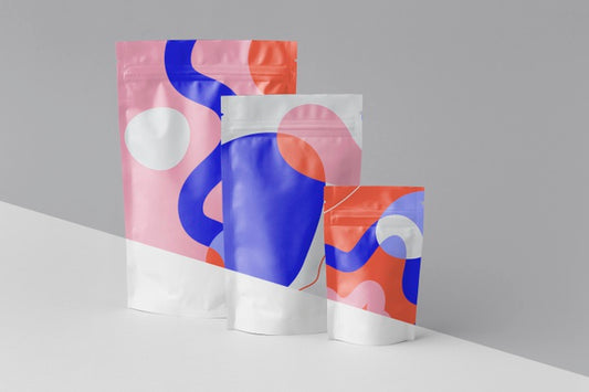 Free Arrangement Of Colorful Mock-Up Doypack Psd