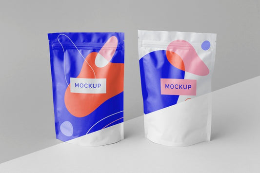 Free Arrangement Of Colorful Mock-Up Doypack Psd