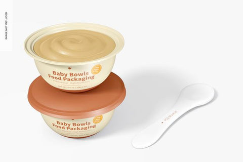 Free Baby Bowls Food Packaging Mockup, Stacked Psd