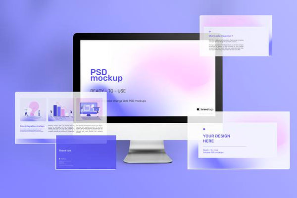 Free Beautiful Computer Screen Mockup Ad With Presentation Slides Psd