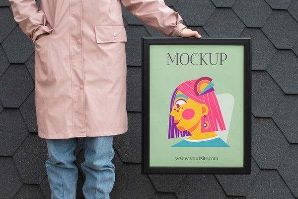 Free Beautiful Frame Model Mockup Held By Girl Psd