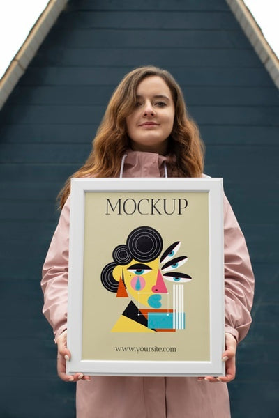 Free Beautiful Frame Model Mockup Held By Girl Psd