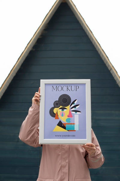 Free Beautiful Frame Model Mockup Held By Girl Psd