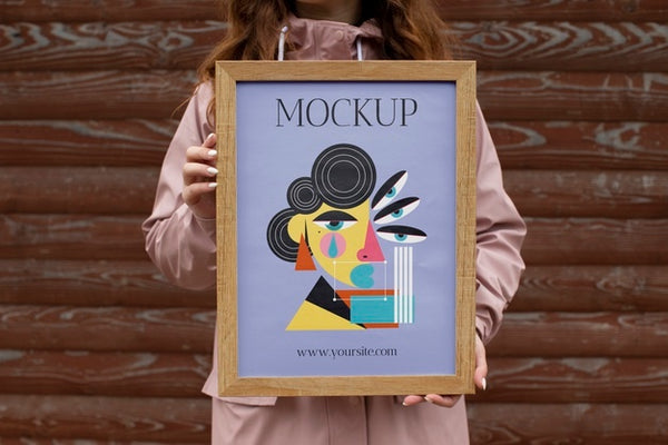 Free Beautiful Frame Model Mockup Held By Girl Psd