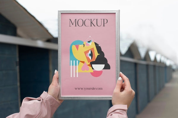 Free Beautiful Frame Model Mockup Held By Girl Psd