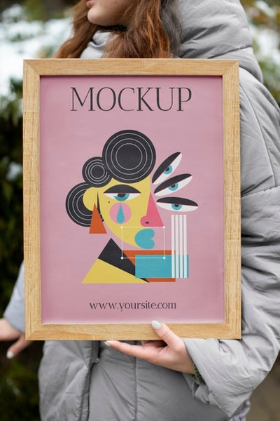 Free Beautiful Frame Model Mockup Held By Girl Psd