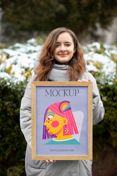 Free Beautiful Frame Model Mockup Held By Girl Psd