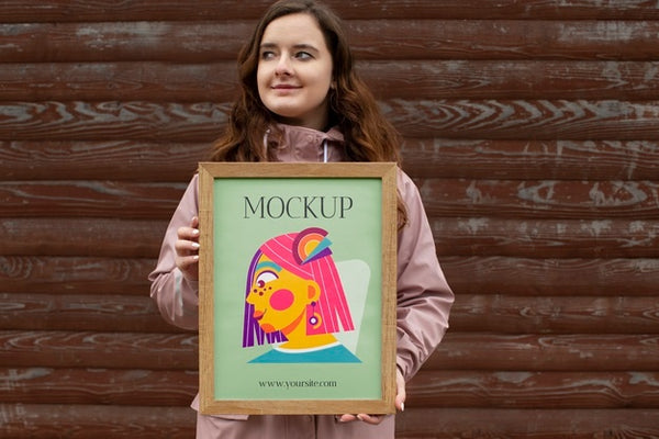 Free Beautiful Frame Model Mockup Held By Girl Psd