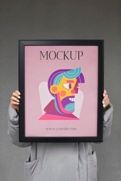 Free Beautiful Frame Model Mockup Held By Girl Psd