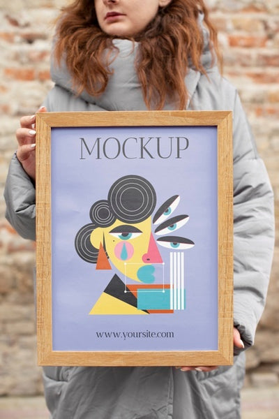 Free Beautiful Frame Model Mockup Held By Girl Psd