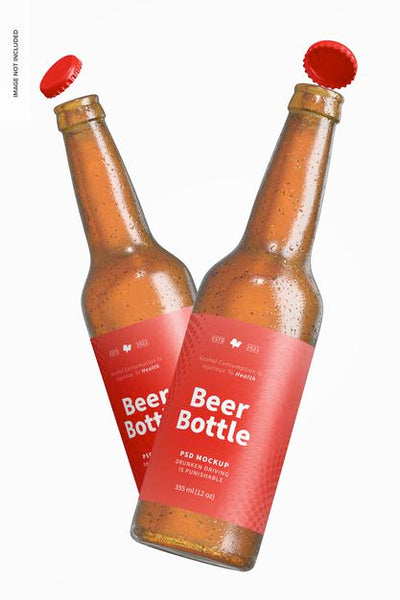 Free Beer Bottles Mockup, Floating Psd