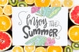 Free Blank Cover Mockup Surrounded By Fresh Fruits Psd