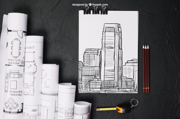 Free Business Mockup With Drawings Psd