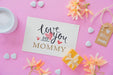 Free Card Mockup With Flat Lay Mothers Day Composition Psd