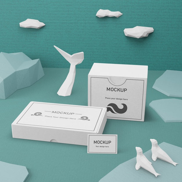 Free Cardboard Boxes And Sea Life With Mock-Up Cooncept Psd
