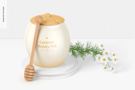 Free Ceramic Honey Pot Mockup, Closed Psd