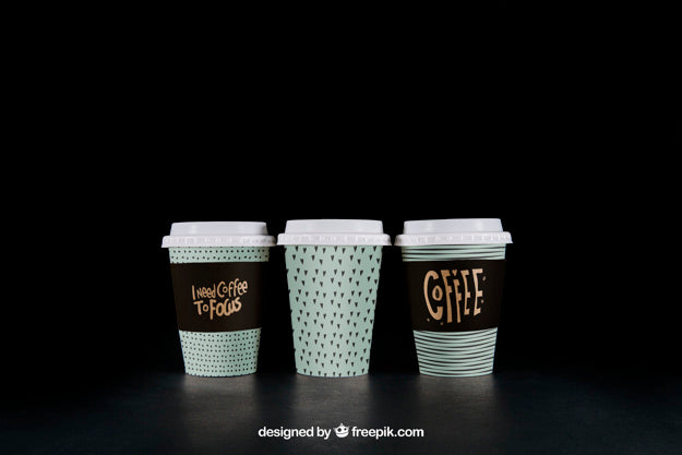 Free Coffee Mockup Of Three Cups Psd