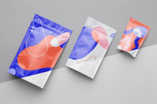 Free Composition Of Colorful Mock-Up Doypack Psd