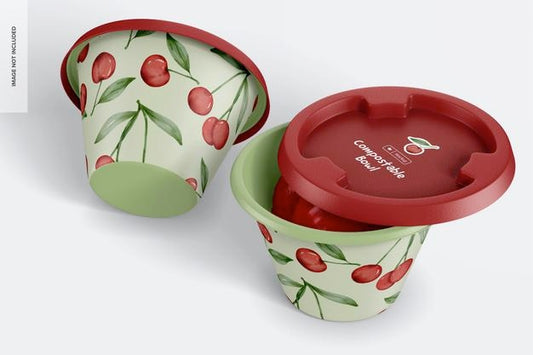 Free Compostable Bowl Mockup, Standing And Dropped Psd