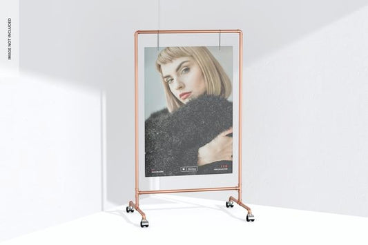 Free Copper Stand With B1 Poster Mockup, Perspective View Psd