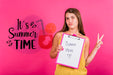 Free Copyspace Mockup For Summer With Joyful Woman Psd