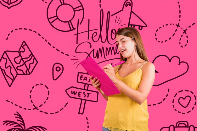 Free Copyspace Mockup For Summer With Joyful Woman Psd