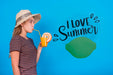 Free Copyspace Mockup For Summer With Joyful Woman Psd