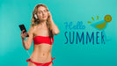 Free Copyspace Mockup With Summer Concept Next To Attractive Woman Psd