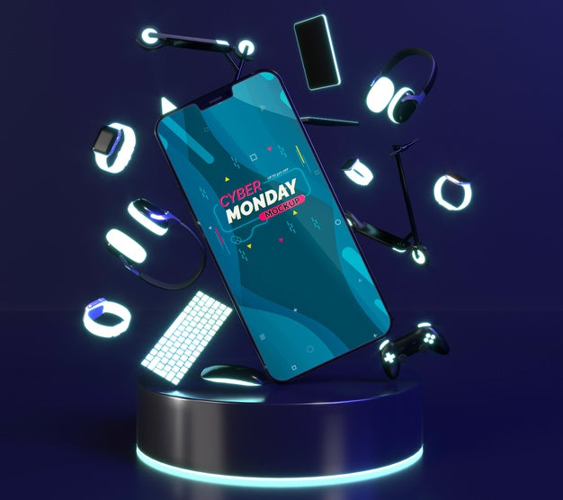 Free Cyber Monday Sale Composition With Phone Mock-Up Psd