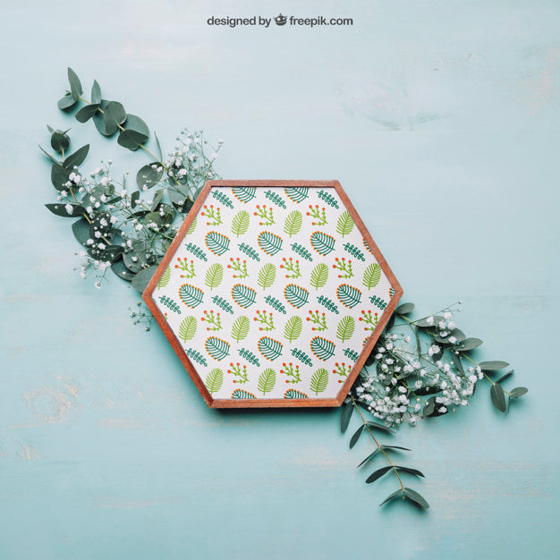 Free Decorative Botanical Mockup With Frame And Wildflowers Psd