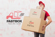 Free Delivery Man Holding Three Parcels Mock-Up Psd
