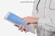 Free Doctor'S Hands With Tablet'S Mock Up Psd