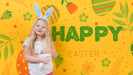 Free Easter Mockup With Girl And Rabbit Psd