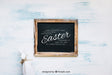 Free Easter Mockup With Slate And Rabbit Psd