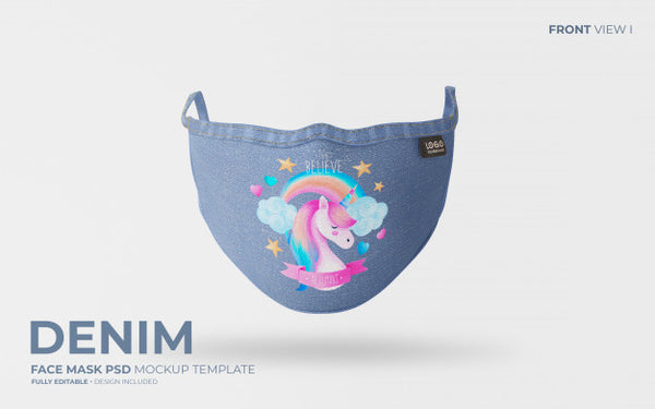 Free Fashion Face Mask Mockup In Denim Fabric Psd