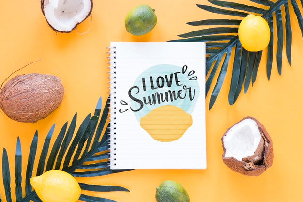 Free Flat Lay Notepad Mockup With Summer Elements Psd