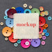 Free Flat Lay Of Mock-Up Frame Design With Colorful Buttons Psd