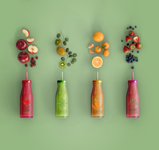 Free Flat Lay Smoothies With Delicious Fruits Mock-Up Psd