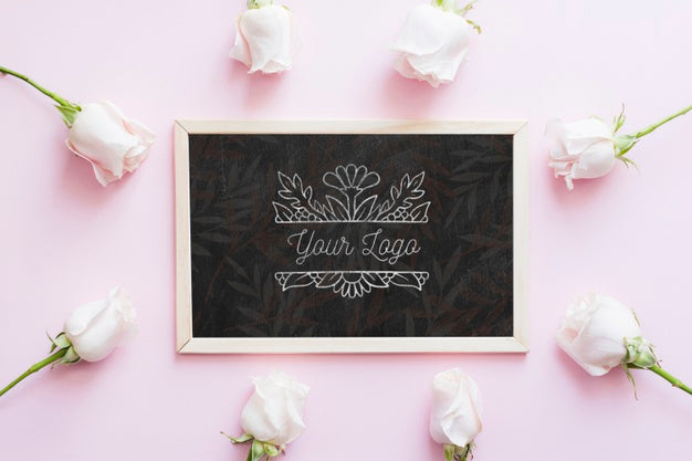 Free Flower Boutique Mock-Up And Roses Buds Psd