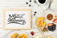 Free Frame Mockup With Breakfast Concept Psd