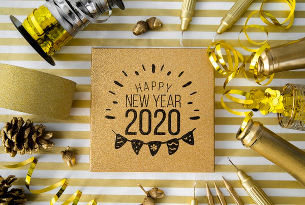 Free Golden New Year Party Accessories Mock-Up Psd