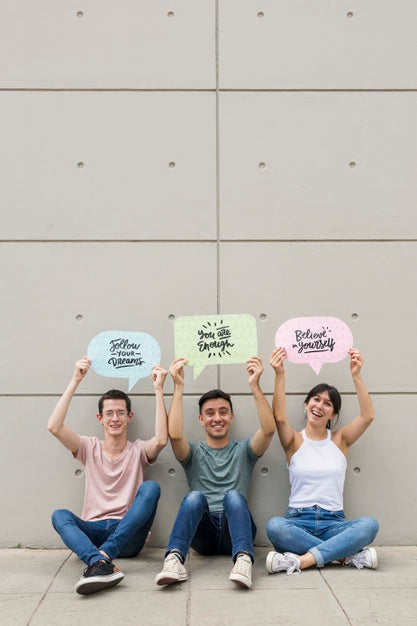 Free Group Of Friends Posing With Copy Space Psd