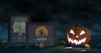 Free Halloween Arrangement With Scary Pumpkin And Movie Posters Mock-Up Psd